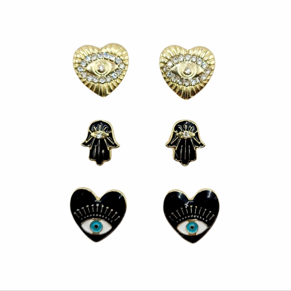 3 Pair Evil Eye Stud Earrings - Picture 1 of 1
